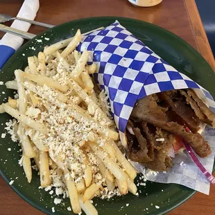 Gyro Pita Sandwich &amp; Greek Fries at Athina Grill