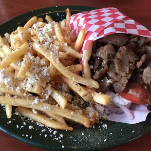 Gyro pita with Greek fries