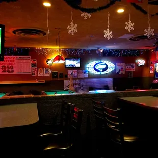 a pool table and a television