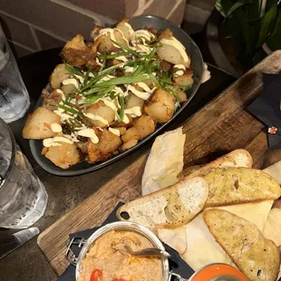 Patatas bravas, Smoked Hummus and Roasted Peppers