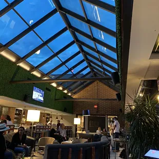 View of the night sky through the ceiling