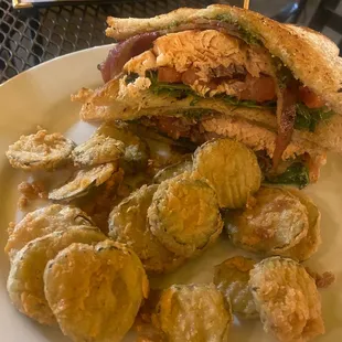 Salmon Blt with fried pickles