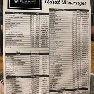 Drink menu as of 5/23