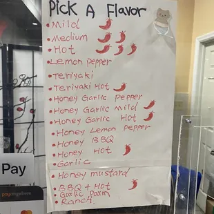 a menu for pick a flavor