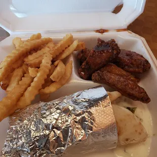 Gyro with honey bbq wings combo