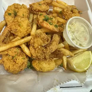 Shrimp Basket!!! The Shrimp is the best Ive tasted on this side of town.  Quietly the coleslaw is fia!!! Wish they had a larger size!!!