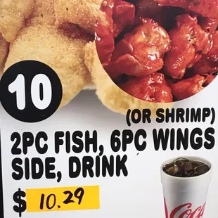 the price of a drink and chicken wings