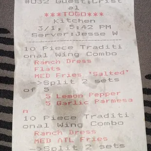 a receipt on a table