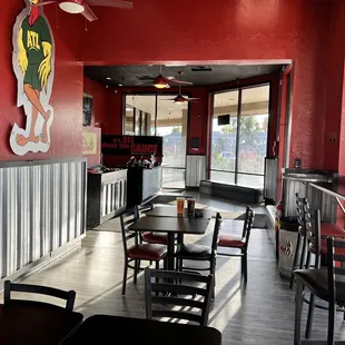 Inside dining on one side.