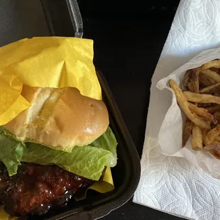 Lucky&apos;s Spicy Chicken sandwich and regular fries