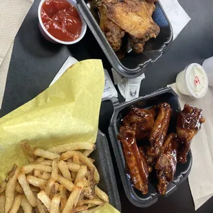 Hot Atlanta and Citrus Chipotle wings with and order of fries.