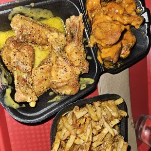 Cajun fries, lemon pepper wings, chef special