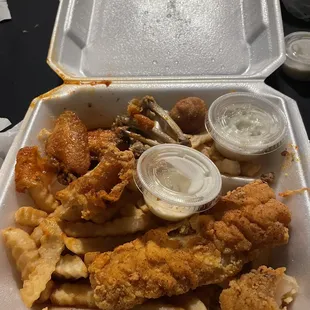 a tray of fried food
