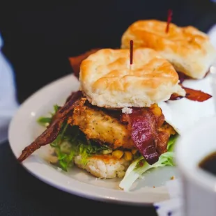 Fried green tomatoes blt with an egg