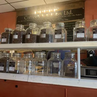 a display of coffee beans