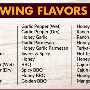 a list of different flavors