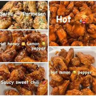 a variety of chicken wings