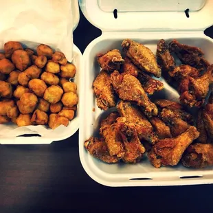 Lemon Pepper wings and fried okra