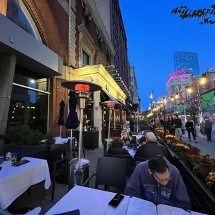 Lovely patio seating with heaters