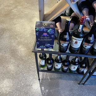 a rack of wine bottles