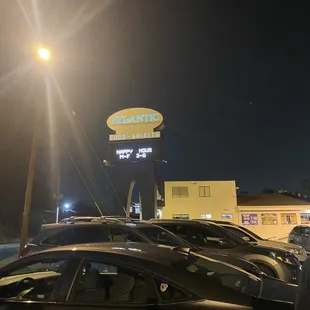 a parking lot at night