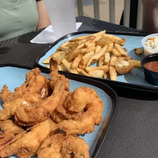 Shrimp platter! With fries, hush puppies and cole slaw
