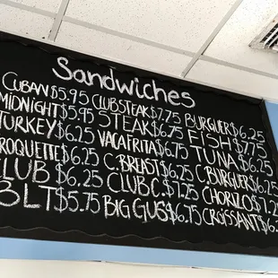 Sandwiches menu