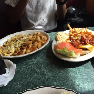 Bacon egg and cheese omelette was  and the bacon cheeseburger was alright