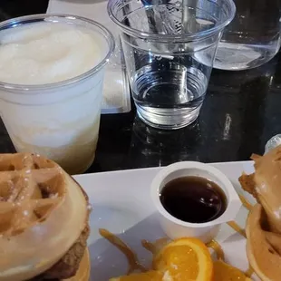 Chicken and waffles Frozen Peach Dusse Maragita