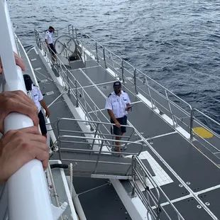 We had to take a boat out and wait for the submarine to come up and then we boarding the submarine.