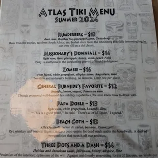 Summer tiki menu