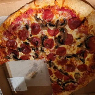 Pepperoni and mushroom pizza