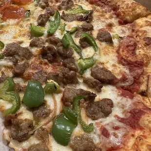 Sausage and green peppers on 1/2.