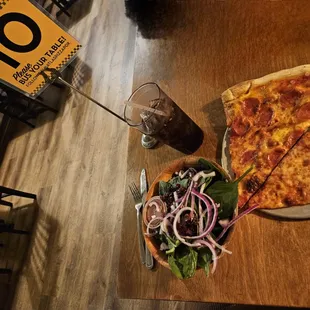 3/15/2024 - Grabbing some pizza after a show. I got a small spinach salad w/o blue cheese, a slice of cheese &amp; a slice of pepperoni.