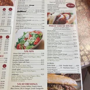 the menu of a restaurant