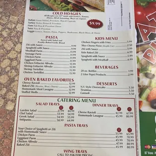 the menu for the restaurant
