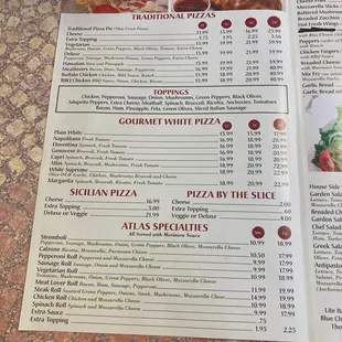 the menu of a restaurant