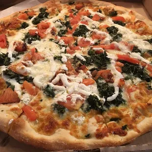 White Pizza - Tomato and Spinach with Ricotta added