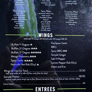 Wings menu 10/21/23