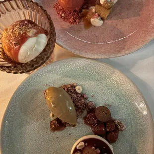 Cheesecake, peach pie, goat cheese ice cream