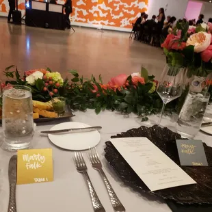 Beautiful table settings with dinner menu