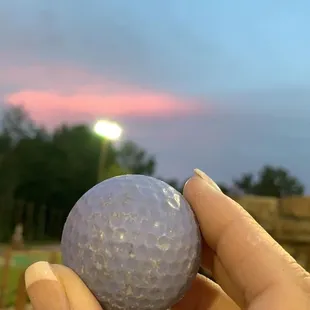 They have lots of different colored balls to choose from. This is great because some of the cups are hidden from the tees.