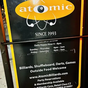 an atomic billiards sign