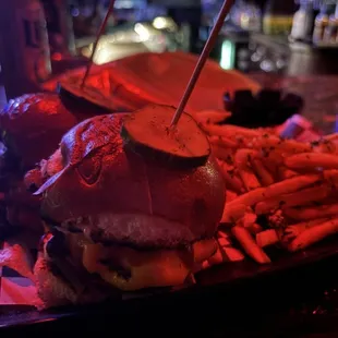 Bourbon bbq sliders with truffle garlic fries