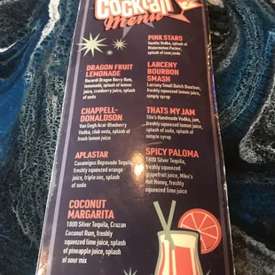 Cocktail menu