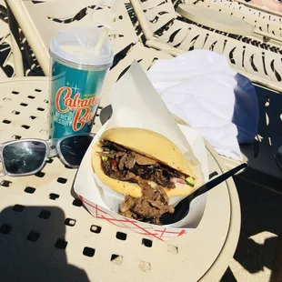 Beef Kebab and Piña Colada in arefillable cup. Refill is only $4