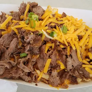 Cheese fries with beef, $7.99
