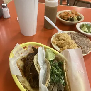 Tacos de al pastor and taco de lengua.Banana shake.