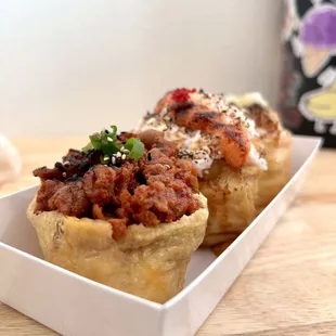 Grilled spicy pork, myungran crab, lemon pepper salmon