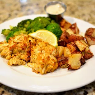 Signature Jumbo Lump Crab Cakes - Lump Crab Cakes, Chipotle Remoulade, Garlic Broccoli, Rosemary Roasted Redskins